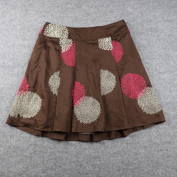 Ann Taylor Skirt Womens 14 Brown Floral Embroidered Pleated A-Line New Tag - Picture 1 of 8